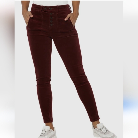American Eagle Burgundy Corduroy Skinny Jeans Jeggings Pants Button Fly size 2 - Picture 12 of 12